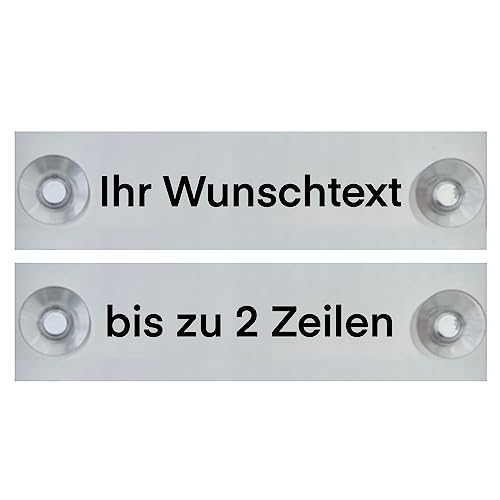 Hinweis Schild Saugnapfschild Wunschtext Gravur Silber Kunststoff 200x50mm (IHR WUNSCHTEXT) von BigTrend24