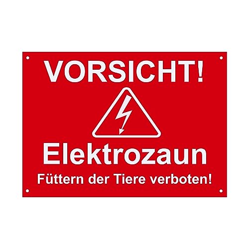 Hinweis Schild Vorsicht Elektrozaun - Füttern der Tiere verboten - Warnschild aus Kunststoff - Graviertes Schild in verschiedenen Größen (Rot) von BigTrend24