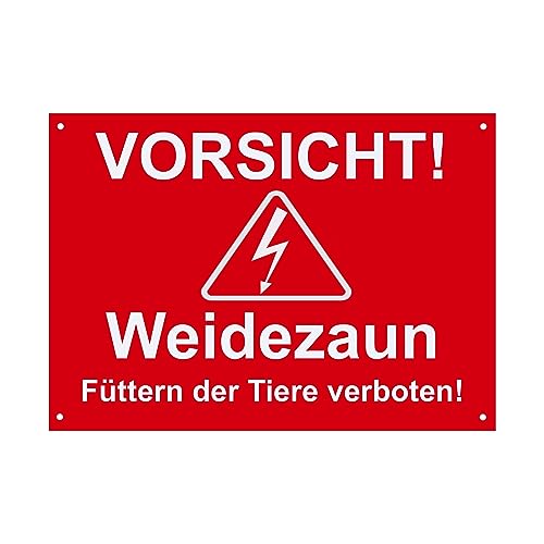 Hinweis Schild Vorsicht Weidezaun - Füttern der Tiere verboten - Warnschild aus Kunststoff - Graviertes Schild in verschiedenen Größen (Rot) von BigTrend24