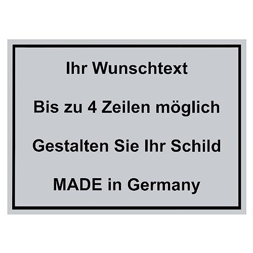 Hinweis Schild mit Wunschtext und Gravur aus Kunststoff - Rahmen - Personalisiertes Schild in verschiedenen Größen - 3 Farben zur Auswahl (Silber) von BigTrend24