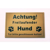 Hundeschild Warnschild Achtung Tor Bitte Geschlossen Halten Schild Hund Gold Selbstklebend von BigTrend24