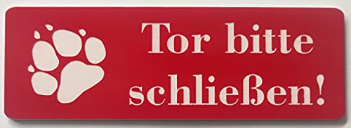 Hundeschild Warnschild Tor Bitte Schließen 12x4cm Selbstklebend Gravur Schild Achtung Hund (Rot) von BigTrend24