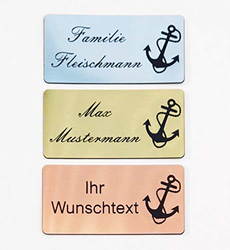 Personalisierbares Klingelschild – Anker – graviertes Namensschild – selbstklebend mit 3M – wetterfest – Made in Germany – viele Farben & Größen – Kunststoffschild für Briefkasten von BigTrend24