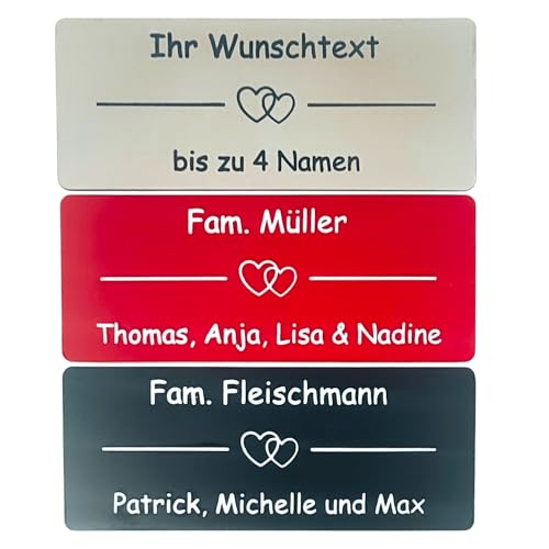 Klingelschild mit Strich und 2 Herzen und bis zu 4 Namen - selbstklebend - in verschiedenen Größen - MADE IN GERMANY -Briefkastenschild-Namensschild-Türschild-mit-Gravur- Motiv -wetterfest Klingelschild mit Strich und 2 Herzen und bis zu 4 Namen - selbstklebend - in verschiedenen Größen - MADE IN GERMANY -Briefkastenschild-Namensschild-Türschild-mit-Gravur- Motiv -wetterfest von BigTrend24