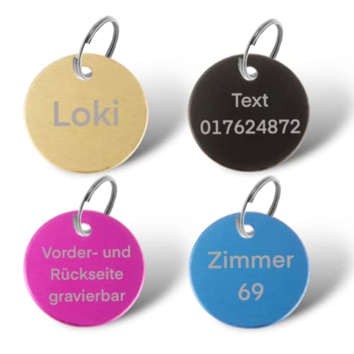 Personalisierte Hundemarke – Kreis 25mm – gravierbare Haustiermarke aus Aluminium – beidseitig beschriftbar – viele Farben von BigTrend24