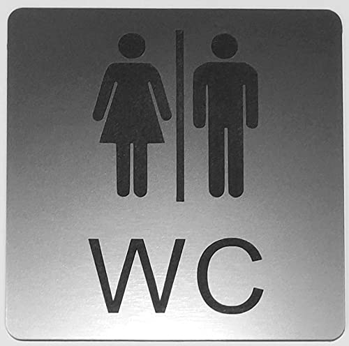 WC Schild, Türschild, Frau Mann WC, Selbstklebend, Silber (10x10cm selbstklebend) von BigTrend24