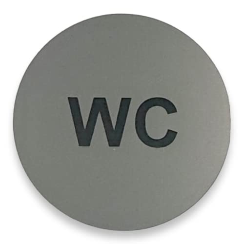 WC Schild Rund Selbstklebend Türschild Hinweisschild Toilette Klo Gravur Silber 100mm von BigTrend24