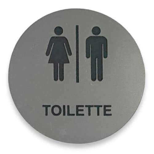 WC Schild Toilette Mann Frau Rund Selbstklebend Türschild Hinweisschild Klo Gravur Silber 100mm von BigTrend24