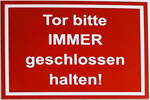 Warnschild Sicherheitsschild Tor Bitte Immer Geschlossen Halten Türschild Rahmen Rot (20x15cm 4 Löcher Ecke) von BigTrend24