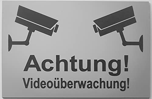 Warnschild Sicherheitsschild Videoüberwachung Hinweis Schild Kamera Überwachung Kamera Attrappe Achtung Videoüberwachung Für Privatgrundstück Silber (20x15cm 4 Löcher Ecke) von BigTrend24