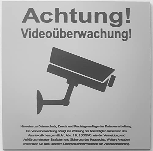 Warnschild Sicherheitsschild Videoüberwachung Inkl. DSGVO Hinweis Schild Kamera Überwachung Kamera Attrappe Achtung Videoüberwachung Für Privatgrundstück Silber (15x15cm Selbstklebend) von BigTrend24