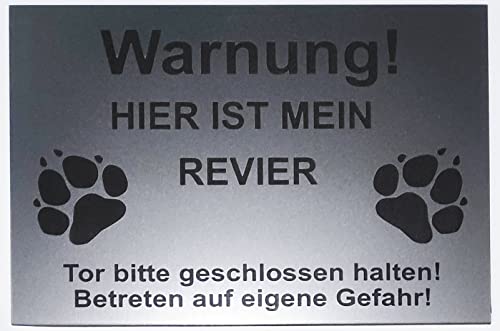 Warnschild Warnung Mein Revier, Tor geschlossen halten, Schild Hundeschild Silber (15x10cm 4 Löcher Ecke) von BigTrend24