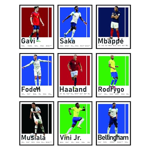 BigWig Prints Fußball-Wandkunst, Fußball-Poster – Haaland-Poster, Fußballposter für Jungen-Schlafzimmer, Erling Haaland-Poster, Fußballkunst, Mbappe-Poster für Jungen-Schlafzimmer, 9 Stück (20,3 x von BigWig Prints