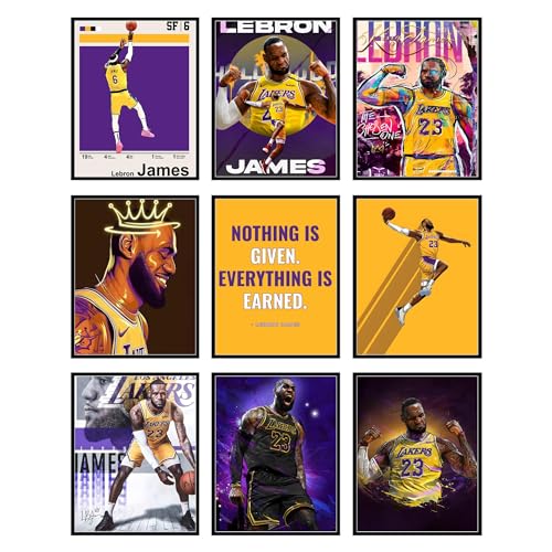 BigWig Prints LeBron James Poster-Set – LeBron Poster, LeBron James Poster für Schlafzimmer, LeBron Poster für Wände, Lakers Poster, LeBron James Wandkunst, Basketball-Poster, ungerahmt, 9 Stück (20,3 von BigWig Prints