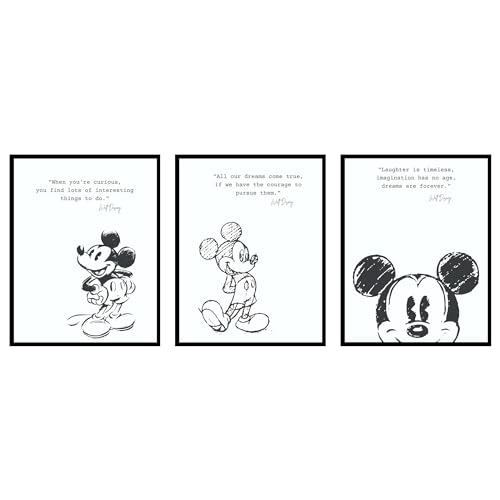 BigWig Prints Mickey Mouse Schlafzimmer Dekor – Mickey Mouse Zitate, Mickey Mouse Wanddekoration, Mickey Mouse Poster, Vintage Mickey Mouse Prints – 3er Pack (8 x 10) ungerahmt von BigWig Prints