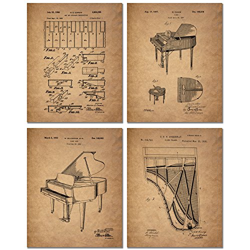 BigWig Prints Piano Patent Art Prints – Set von Vier Fotos – Vintage Steinway Decor von BigWig Prints