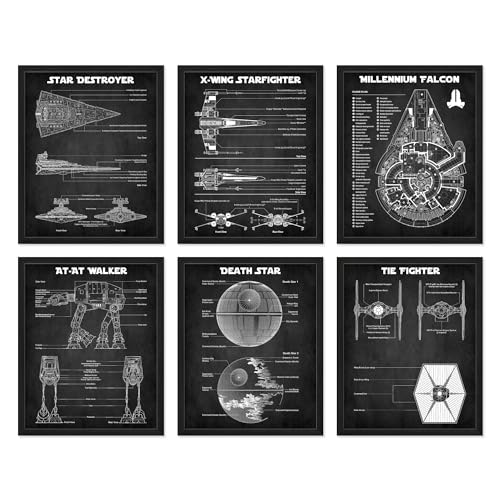 BigWig Prints - Star Wars Wandkunst Blaupausen – Star Wars Geschenke, Star Wars Poster Set, Star Wars Poster für Wände, Star Wars Art, Star Wars Dekor, StarWars Poster für Männer – ungerahmt 6er Set von BigWig Prints