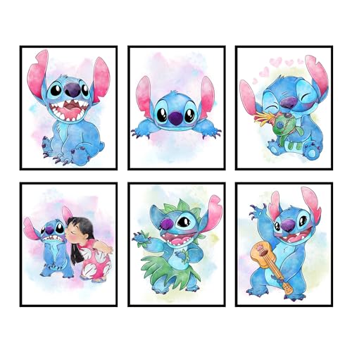 BigWig Prints Stitch Room Decor – Stich-Poster, Stichdekoration, Stich-Wanddekoration, Lilo und Stitch Schlafzimmer-Dekor, Stichdekorationen für Zimmer, Lilo und Stitch Dekor, Kinderzimmer – 6 Stück von BigWig Prints