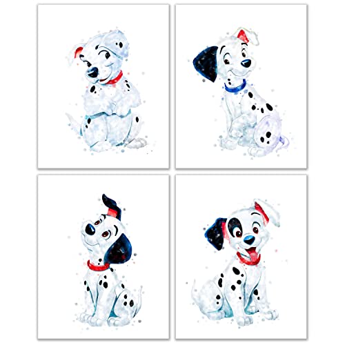 101 Dalmatiner-Wandkunst, Dekordruck, Aquarell-Poster – Set mit 4 (20,3 x 25,4 cm) Patch Rolly Penny Lucky – Welpen-Kunstwerk von BigWigPrints