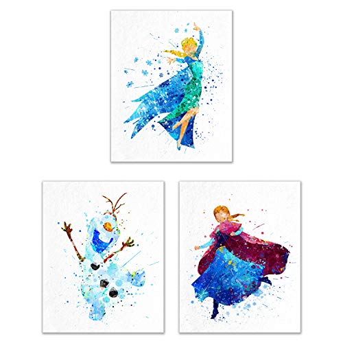 Die Eiskönigin Aquarell-Drucke – Anna Elsa & Olaf – Set mit 3 Fotos (20,3 x 25,4 cm) von BigWigPrints