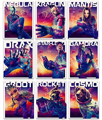 BigWigPrints Guardians of the Galaxy Vol. 3 Charakter-Poster, Set mit 10 Wandkunstdrucken – mit Star-Lord, Gamora, Drax, Rocket, Groot, Nebula, Mantis, Kraglin und Cosmo (je 20 x 25 cm) von BigWigPrints