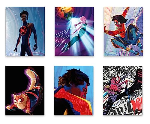 Poster Spider-Man: Across the Spider-Verse (2023) – Miles Morales Gwen Stacy Spider-Punk Spider-Frauen Set mit 6 Promo-Kunst-Wanddekor-Drucken, 20,3 x 25,4 cm, Set2 von BigWigPrints