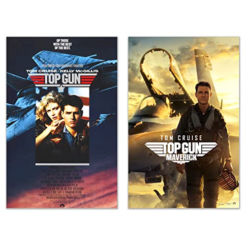 Top Gun Maverick & Top Gun 1986 Filmposter Drucke - Set mit 2 Sammlern Wandkunst Fotos - Tom Cruise as Pete "Maverick" Mitchelll von BigWigPrints
