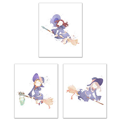 Watercolor Little Witch Academia Poster Prints – Set von 3 (8 x 10) Anime Manga Videospiel Wandkunst Dekor – "Akko" Atsuko Kagari – Lotte Jansson – Sucy Manbavaran von BigWigPrints