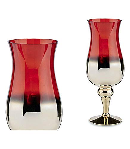 Bigbuy Home S3603452 Teelichthalter Rot Glas, Gold, 13 x 35 x 13 cm von Bigbuy Home