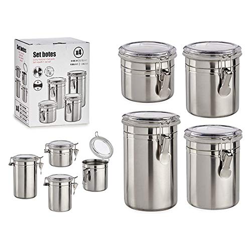 Bigbuy Home S3606738 Set mit 4 Dosen Silber Edelstahl, versilbert Ps, 18/8 von Bigbuy Home