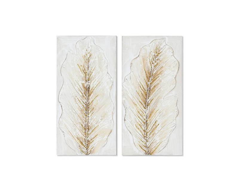 Bigbuy Bild Bild SanLov Weiß Gold Leinwand Holz MDF Pflanzenblatt Romantisch 30 x von Bigbuy