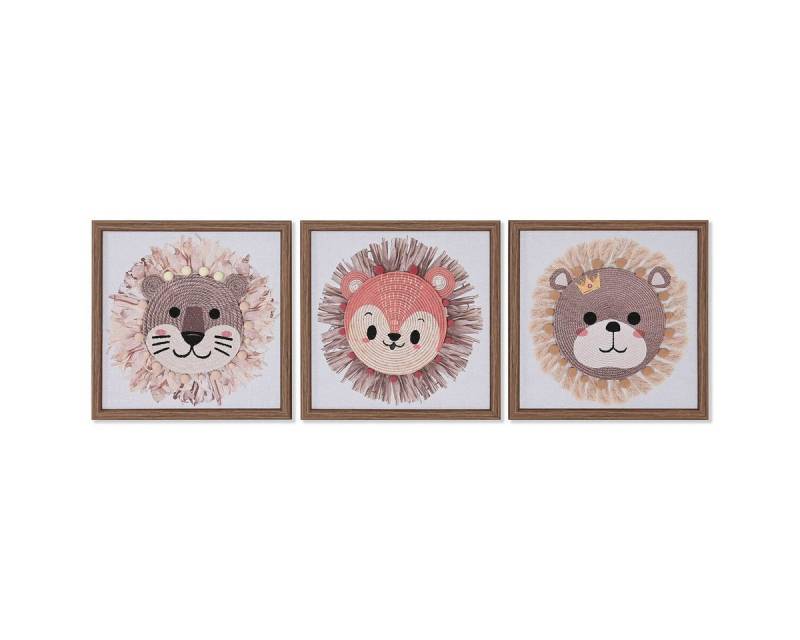 Bigbuy Bild Leinwand SanLov Weiß natürlich Für Kinder tiere 30 x 2,6 x 30 cm 3 Stü von Bigbuy