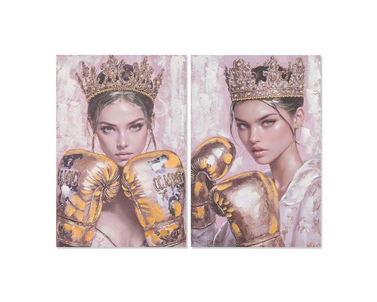 Bigbuy Bild Leinwand SanLove Rosa Gold Boxhandschuh 60 x 3 x 90 cm 2 Stück von Bigbuy