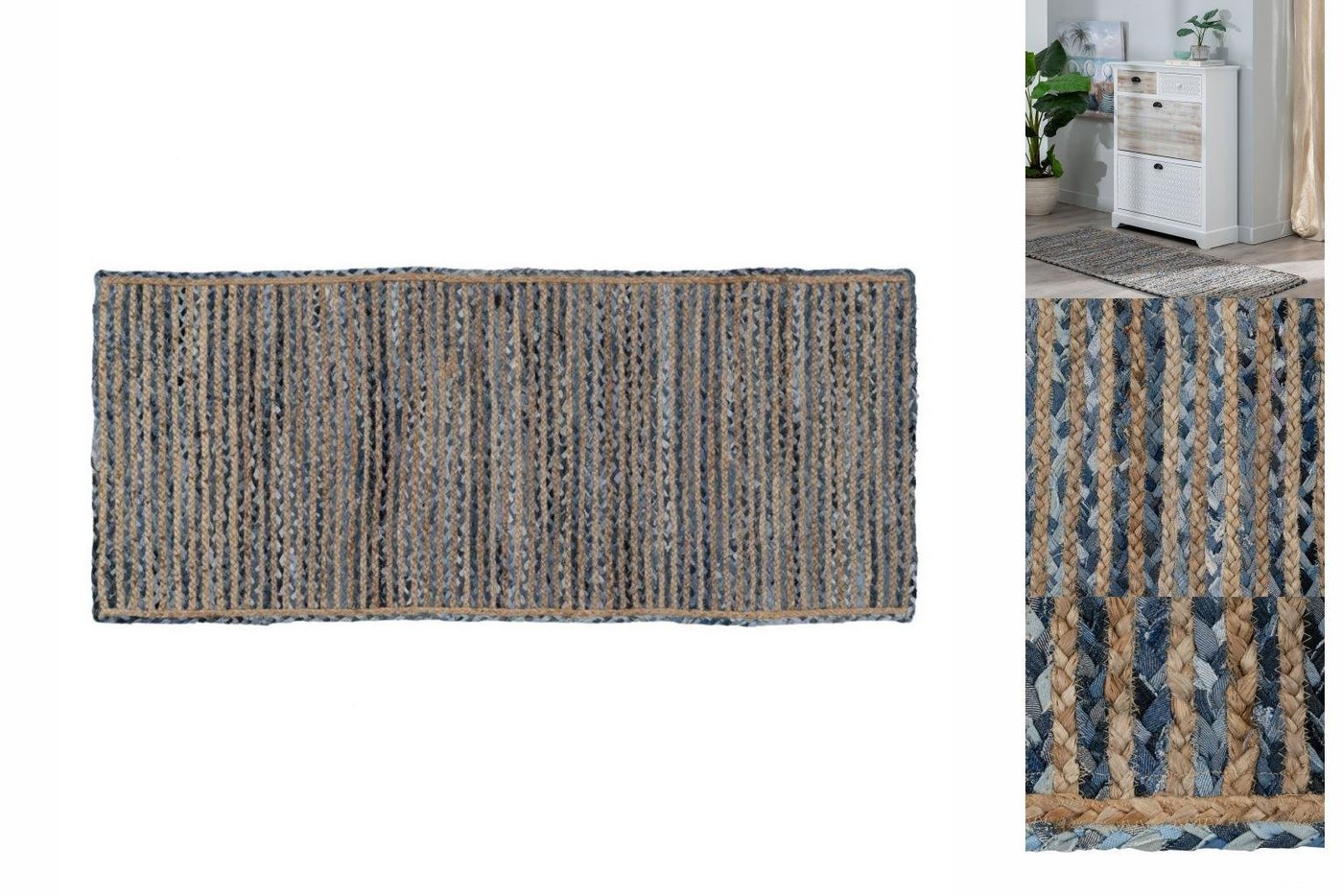 Teppich Teppich natürlich Blau Baumwolle Jute 170 x 70 cm, Bigbuy, Höhe: 8 mm von Bigbuy