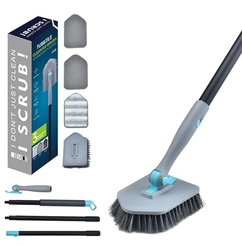 Bigemai 3 in 1 Dusche Scrubber Badezimmer Reiniger Dusche Reinigungsbürste mit 51 '' langem Griff, Steife Borsten Scrub Brush für Badezimmer Küche Wanne Fliesen Waschbecken Wand Glasboden (Grau) von Bigemai