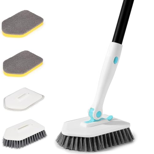 Bigemai 3 in 1 Dusche Scrubber Badezimmer Reiniger Dusche Reinigungsbürste mit 51 '' langem Griff, Steife Borsten Scrub Brush für Badezimmer Küche Wanne Fliesen Waschbecken Wand Glasboden (Weiß) von Bigemai