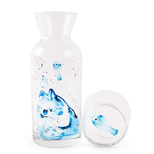 Anemoss Marine Collection Sea Bream Nachttischkaraffe mit Tasse, Glaskrug für kalte Getränke, Wasserkaraffe mit Trinkbecher, Saftkaraffe, Fisch-Muster, 500 ml von BiggDesign