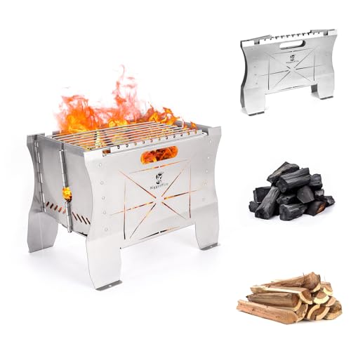 Foldable Campinggrill Holzkohle Edelstahl,Tragbarer Picknickgrill,Klappbarer BBQ Grill mit Aufbewahrungstasche für Camping,Outdoor, Garten, Picknick & Party von BiggerFire