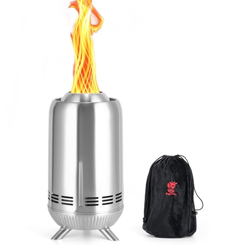 XL Tisch-Feuerstelle, Edelstahl-Outdoor-Ofen, raucharme Verbrennung Tragbare Feuerstellen Feuerstelle mit Pellets oder Holz befeuert, für Stadt & Vororte, mit Reisetasche,30.6x16.3cm von BiggerFire