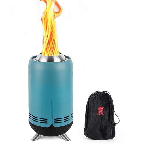 XL Tischfeuerstelle | Outdoor Blaue Mini-Feuerstelle für Stadt und Vorstadt | Edelstahl Sekundärverbrennung Campingofen Raucharm mit Pellets befeuert mit Reisetasche,30.6x16.3cm von BiggerFire