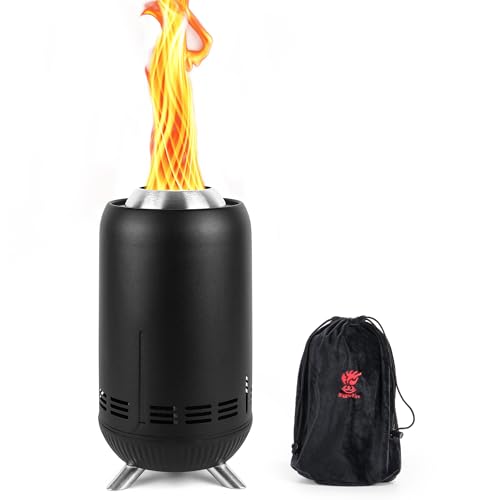 XL Tischfeuerstelle | Outdoor Schwarz Mini-Feuerstelle für Stadt & Vorstadt | Edelstahl Sekundärverbrennung Camping Ofen Raucharm mit Pellets befeuert mit Reisetasche,30.6x16.3cm von BiggerFire