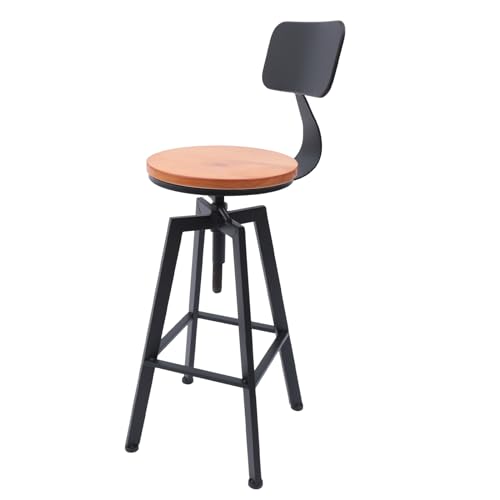 Biggittig 2er Industrielle Vintage Barhocker Bar Hocker Holz mit Zurück Höhenverstellbarer Thekenhocker Schwarz Barhocker Vintage Bar Hoher Fuß Stuhl Jede Sitzhöhe 64-84 cm von Biggittig