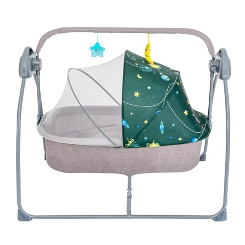 Biggittig Elektrische Babywiege, Babybett Klappbare mit Smart Bluetooth Musik und Fernbedienung, Verhindert Mücken Tragbare Wiege Automatischer Abschaltung für Babys bis 18 Monate von Biggittig