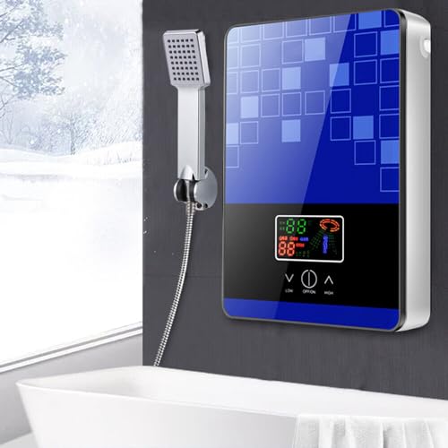 Warmwasserspeicher Durchlauferhitzer, 6500 W, Warmwasserspeicher, elektrisch, geeignet für Dusche, Bad und Küche (blau) von Biggittig