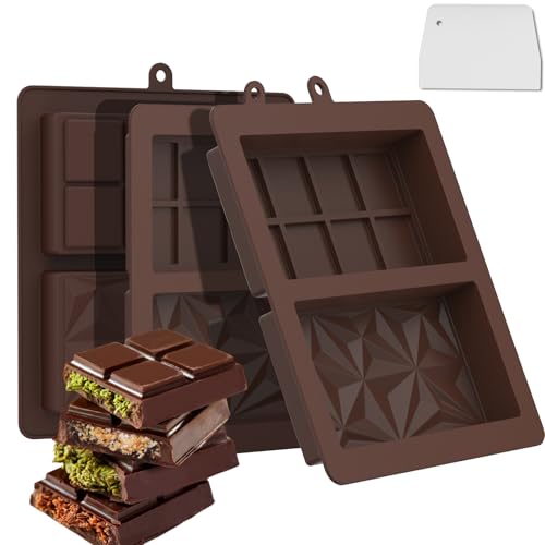 Bighan 3 Stück Schokoladenform Silikon, Schokolade Silikon Tief Schokoladentafel Form 2 in 1 Silikonform, Schokoladentafel Tiefe Schokoladenform mit Spatel für Praline Süßigkeiten von Bighan