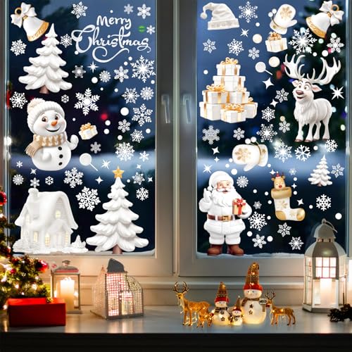 Bighan 9 Stück Weihnachts Fensterbilder, 20x30cm Weißer Selbstklebend Fensterdeko, 3D Weihnachtsaufkleber Set, PVC Selbstklebend Schneeflocken Fensterdeko, Weihnachten Deko Bighan 9 Stück Weihnachts Fensterbilder, 20x30cm Weißer Selbstklebend Fensterdeko, 3D Weihnachtsaufkleber Set, PVC Selbstklebend Schneeflocken Fensterdeko, Weihnachten Deko von Bighan