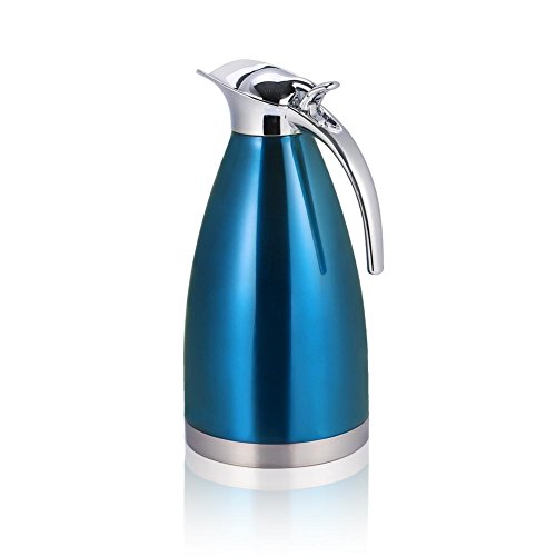 Isolierte Kanne, Edelstahl Kaffeeteekanne Doppelwandige vakuumisolierte Thermo-Krug-Wärmflasche(2L Plastic Handle-Blau) von BigKing