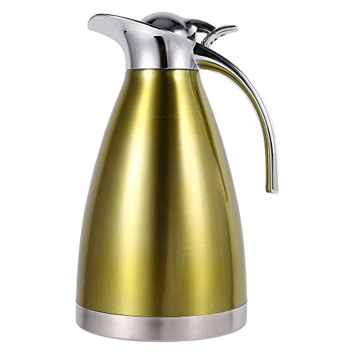 Isolierte Kanne, Edelstahl Kaffeeteekanne Doppelwandige vakuumisolierte Thermo-Krug-Wärmflasche(2L Plastic Handle-Gold) von BigKing