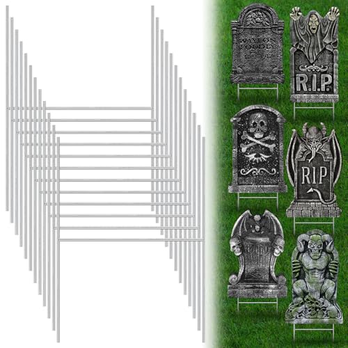 Halloween-Grabstein-Metallpfähle – 27,9 x 20,8 cm Schaumstoff-Friedhofspieß, H-förmige Erdspieße für Halloween, Grabstein, Hof, Garten, Rasen, Outdoor-Dekorationen, 12 Stück von Bigmeta