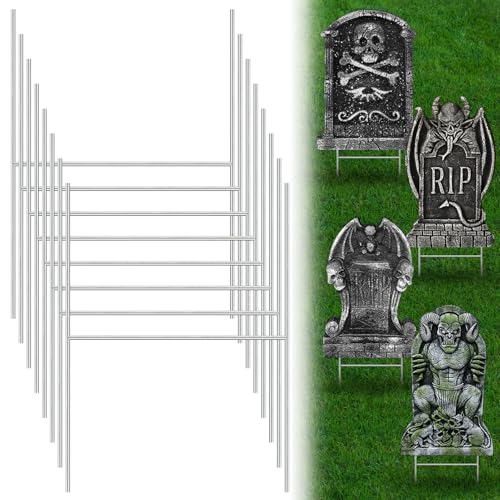 Halloween-Grabstein-Metallpfähle – 27,9 x 20,8 cm Schaumstoff-Friedhofspieß, H-förmige Erdspieße für Halloween, Grabstein, Hof, Garten, Rasen, Outdoor-Dekorationen, 8 Stück von Bigmeta